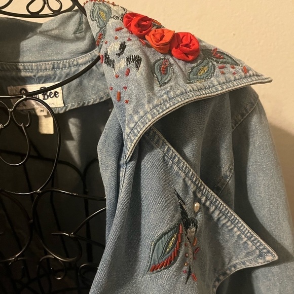 Vtg Pam Bee Collection Denim Heart Cropped 80s / 90s Y2K Sz M Jean Jacket - Picture 8 of 10